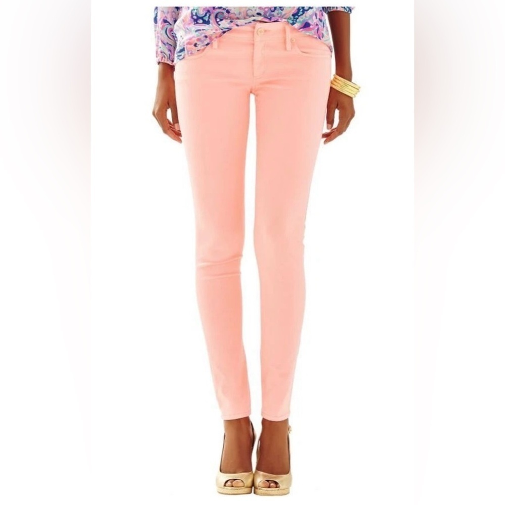Lilly Pulitzer Worth‎ Skinny Cheeky Melon Peach SATEEN Jean Pants Size 00